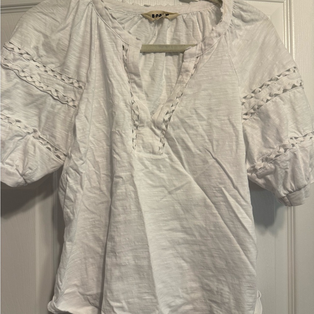 Boden Ivory Blouse with Textured Sleeves